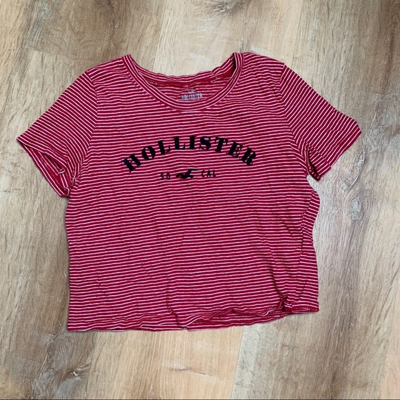 Hollister Tops - HOLLISTER GRAPHIC STRIPED TEE RED & WHITE